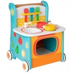 Antemergator din lemn cu multiactivitati Bucatarie Mobila cu roti silentioase - Culoare Albastru-Portocaliu